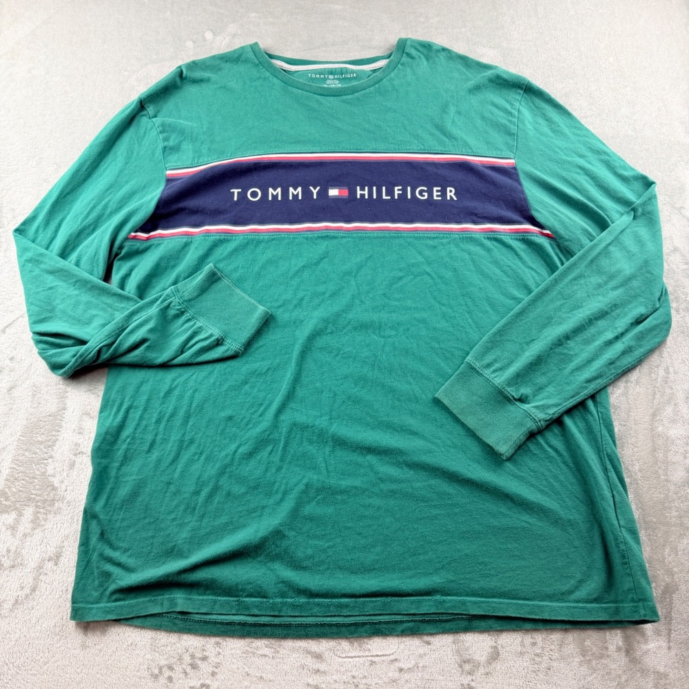 Tommy Hilfiger Men's XL Green Long Sleeve Graphic T-Shirt Casual